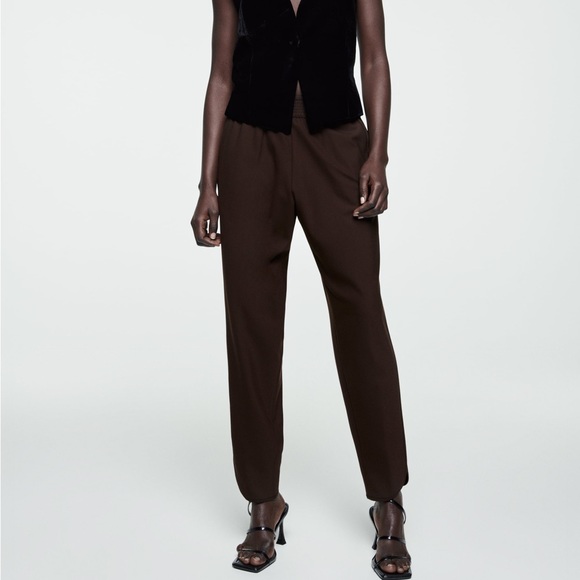 Zara Deep Chocolate Brown Straight Leg Split Hem Sweatpants NWT - Picture 1 of 8